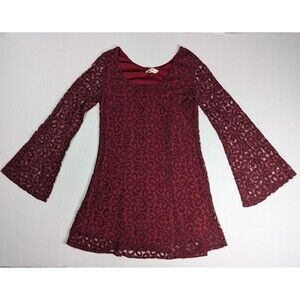UMGEE Women's Dress Bohemian Tunic Small Burgundy Red Bell Sleeves Scoop Neck